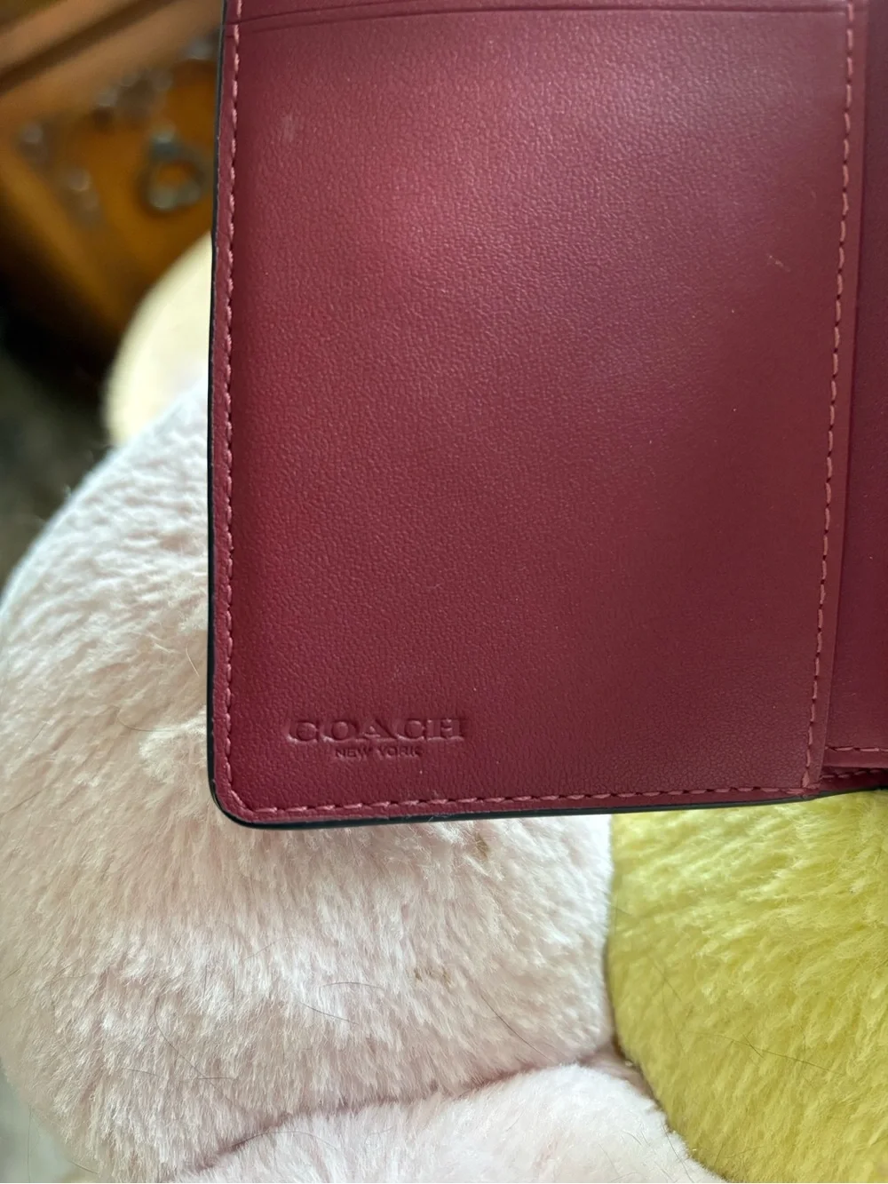 COACH Medium Corner Zip Wallet, Burgundy, Floral - Picture 7 of 9